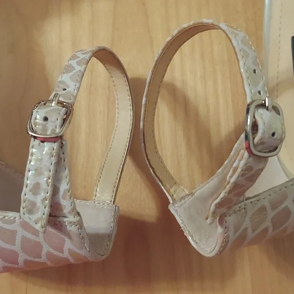 Alex Marie Champagne Beaded Animal Print Leather Ankle Strap Heels Size 6.5 - Picture 9 of 16